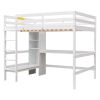 Full Size Loft Bed with Storage Shelves and Under-bed Desk