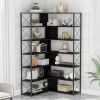 7-Tier Bookcase Home Office Bookshelf, L-Shaped Corner Bookcase with Metal Frame, Industrial Style Shelf with Open Storage, MDF Board