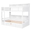 Twin Size Bunk Bed with Built-in Shelves Beside both Upper and Down Bed and Storage Drawe