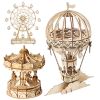 New Wooden Diy Assembled Three-Dimensional Puzzle Model Pumpkin Car Ferris Wheel Carousel Sailboat Creative Assembly Ornaments