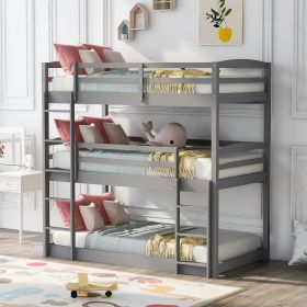 Twin over Twin over Twin Triple Bunk Bed,Gray (Color: Gray)