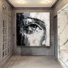 Hand Painted Oil Painting Palette Knife Eye painting Extra abstract wall art Black and white gold wall art face painting Bedroom Living room painting