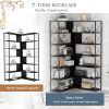 7-Tier Bookcase Home Office Bookshelf, L-Shaped Corner Bookcase with Metal Frame, Industrial Style Shelf with Open Storage, MDF Board