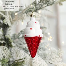 Christmas Decorations Ice Cream Snowman House Five-pointed Star Small Crutch Combination Ornaments (Option: 2 Ice Cream Pendants)